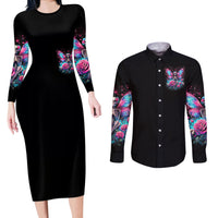Fairy Skull Couples Matching Long Sleeve Bodycon Dress and Long Sleeve Button Shirt This Girl Powered By Bitch Dust - Wonder Print Shop