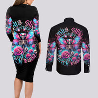Fairy Skull Couples Matching Long Sleeve Bodycon Dress and Long Sleeve Button Shirt This Girl Powered By Bitch Dust - Wonder Print Shop