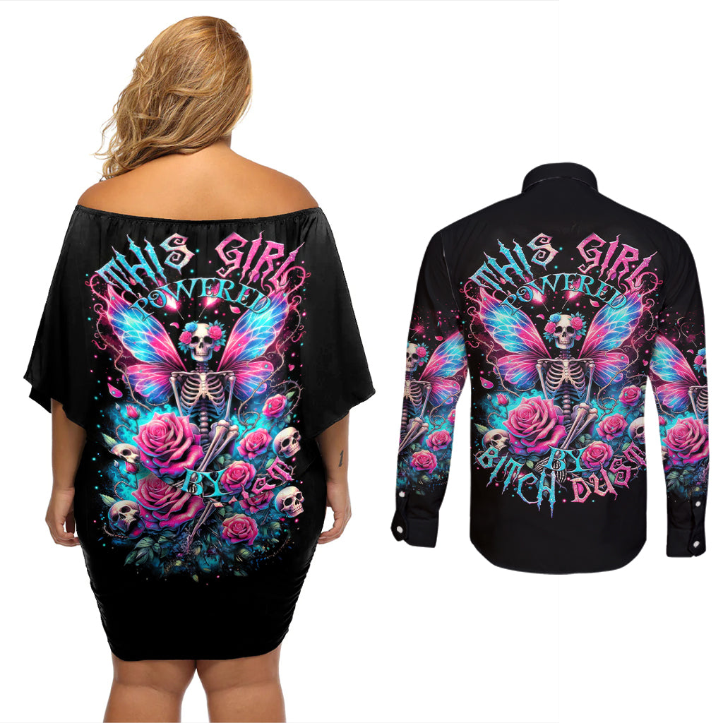 Fairy Skull Couples Matching Off Shoulder Short Dress and Long Sleeve Button Shirt This Girl Powered By Bitch Dust - Wonder Print Shop