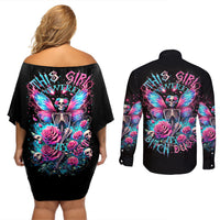 Fairy Skull Couples Matching Off Shoulder Short Dress and Long Sleeve Button Shirt This Girl Powered By Bitch Dust - Wonder Print Shop
