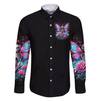 Fairy Skull Family Matching Off Shoulder Long Sleeve Dress and Hawaiian Shirt This Girl Powered By Bitch Dust - Wonder Print Shop