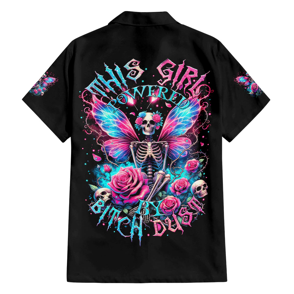 Fairy Skull Family Matching Off Shoulder Short Dress and Hawaiian Shirt This Girl Powered By Bitch Dust - Wonder Print Shop