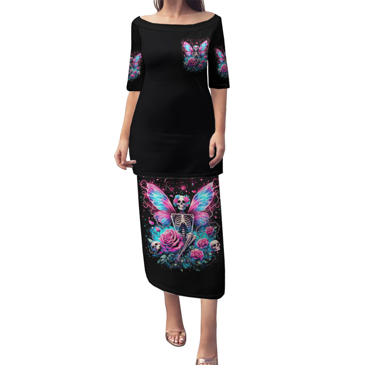 Fairy Skull Family Matching Puletasi and Hawaiian Shirt This Girl Powered By Bitch Dust - Wonder Print Shop