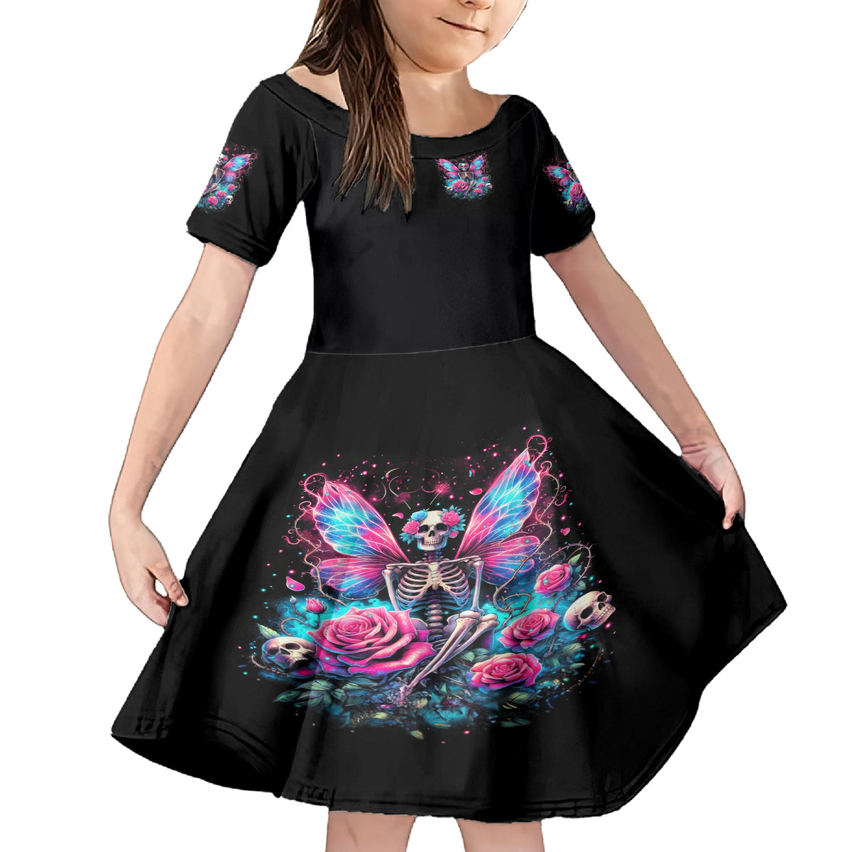 Fairy Skull Family Matching Short Sleeve Bodycon Dress and Hawaiian Shirt This Girl Powered By Bitch Dust - Wonder Print Shop