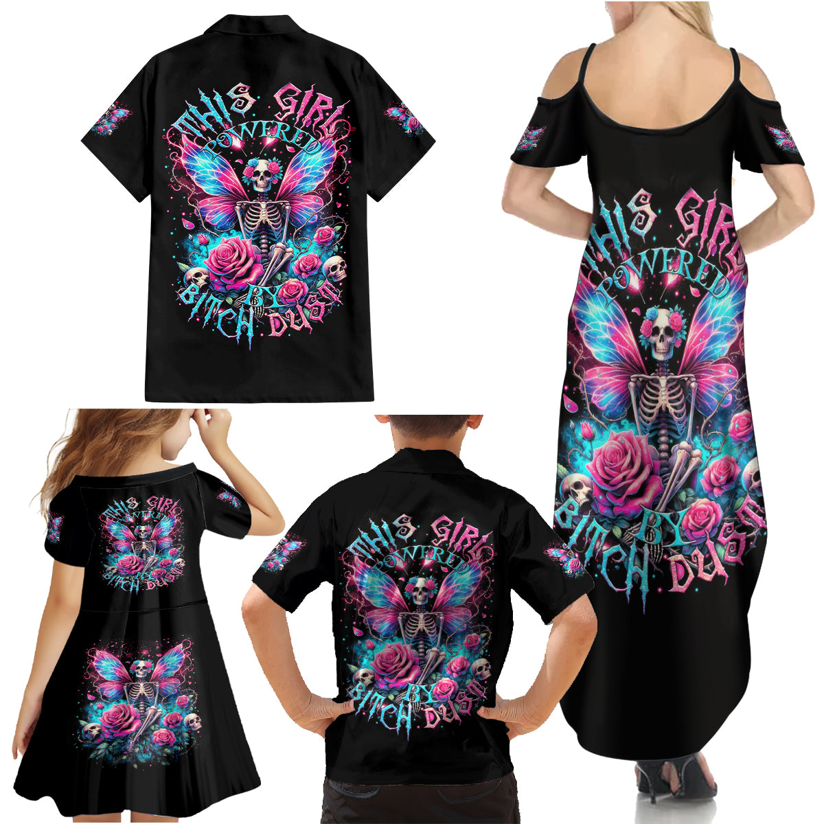 Fairy Skull Family Matching Summer Maxi Dress and Hawaiian Shirt This Girl Powered By Bitch Dust - Wonder Print Shop