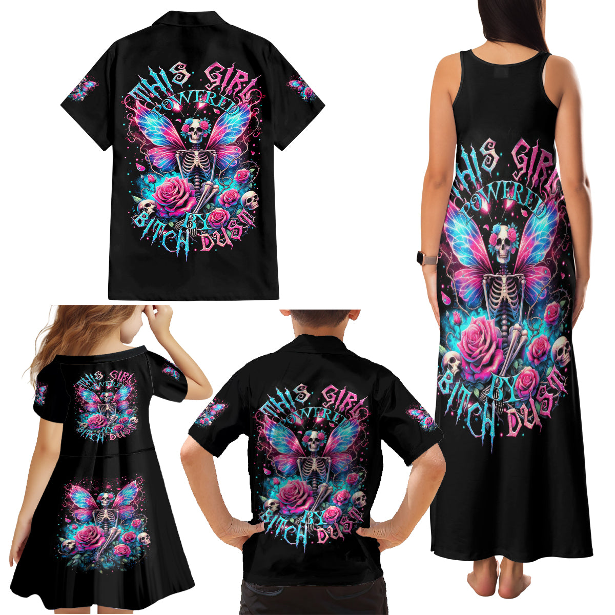 Fairy Skull Family Matching Tank Maxi Dress and Hawaiian Shirt This Girl Powered By Bitch Dust - Wonder Print Shop