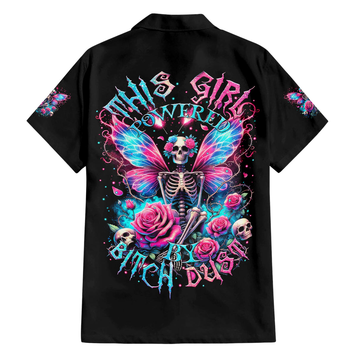 Fairy Skull Hawaiian Shirt This Girl Powered By Bitch Dust - Wonder Print Shop