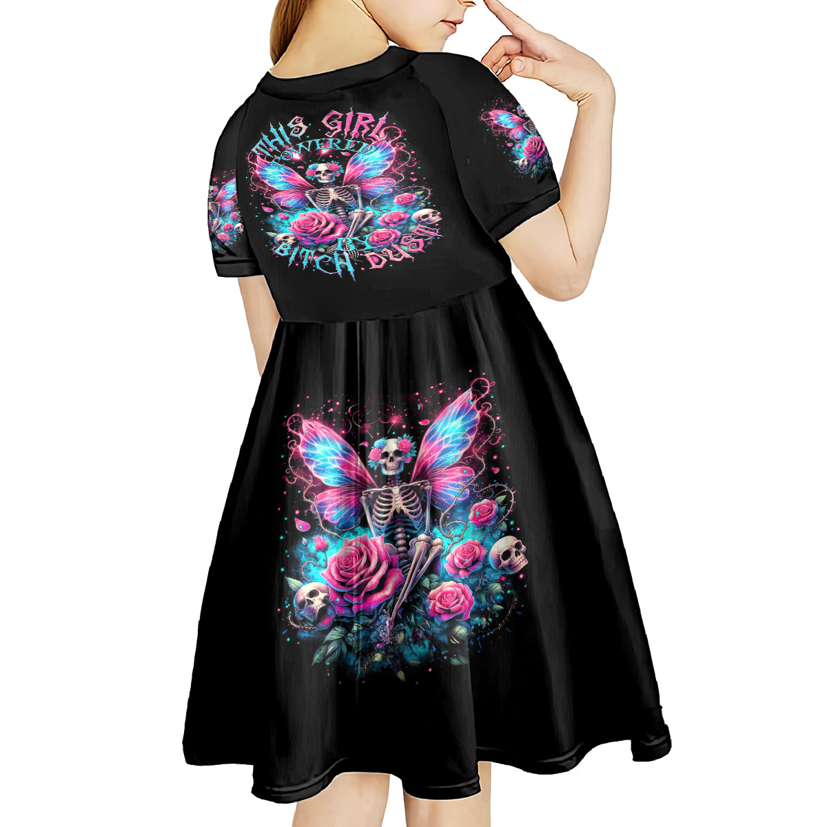 Fairy Skull Kid Short Sleeve Dress This Girl Powered By Bitch Dust - Wonder Print Shop