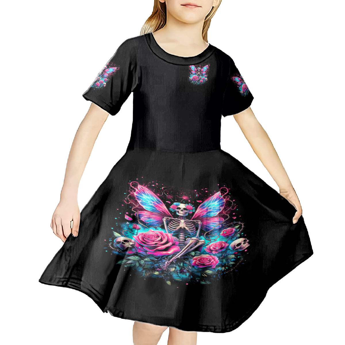 Fairy Skull Kid Short Sleeve Dress This Girl Powered By Bitch Dust - Wonder Print Shop