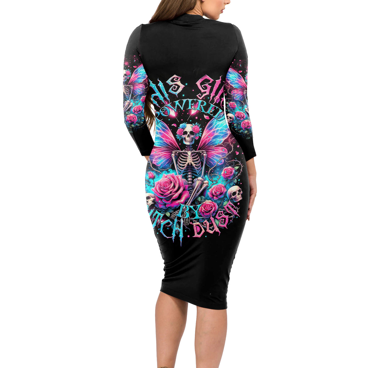 Fairy Skull Long Sleeve Bodycon Dress This Girl Powered By Bitch Dust - Wonder Print Shop