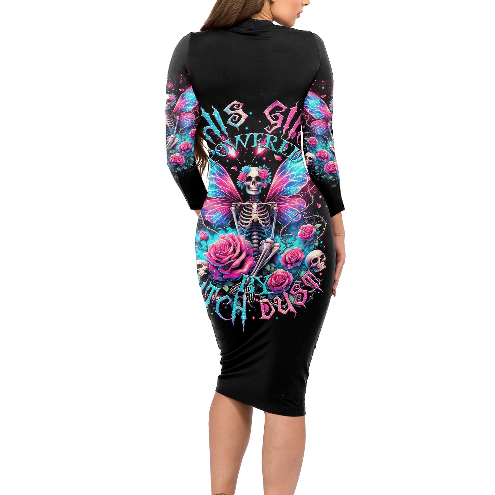 Fairy Skull Long Sleeve Bodycon Dress This Girl Powered By Bitch Dust - Wonder Print Shop