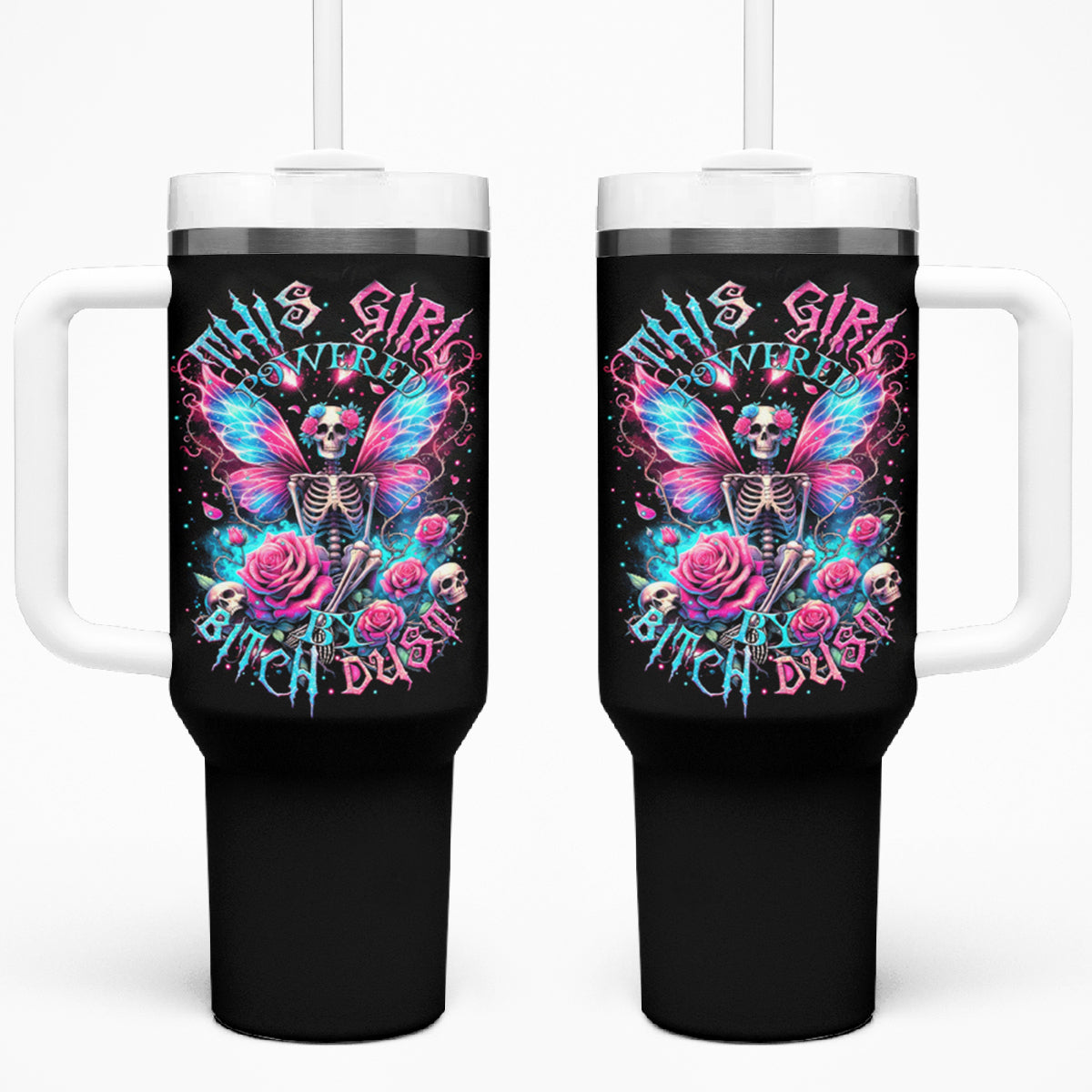 Fairy Skull Tumbler With Handle This Girl Powered By Bitch Dust - Wonder Print Shop