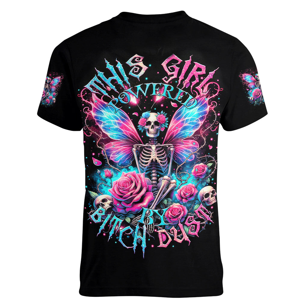 Fairy Skull Women V Neck T Shirt This Girl Powered By Bitch Dust - Wonder Print Shop