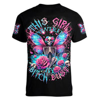 Fairy Skull Women V Neck T Shirt This Girl Powered By Bitch Dust - Wonder Print Shop