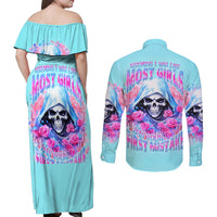 Witch Skull Couples Matching Off Shoulder Maxi Dress and Long Sleeve Button Shirt Assuming Was Like Most Girls Was Your First Mistake - Wonder Print Shop