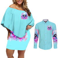 Witch Skull Couples Matching Off Shoulder Short Dress and Long Sleeve Button Shirt Assuming Was Like Most Girls Was Your First Mistake - Wonder Print Shop