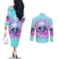 Witch Skull Couples Matching Off The Shoulder Long Sleeve Dress and Long Sleeve Button Shirt Assuming Was Like Most Girls Was Your First Mistake