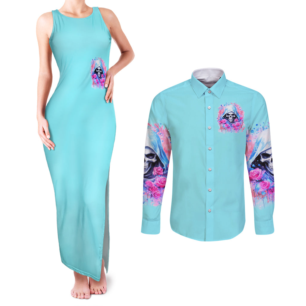 Witch Skull Couples Matching Tank Maxi Dress and Long Sleeve Button Shirt Assuming Was Like Most Girls Was Your First Mistake - Wonder Print Shop