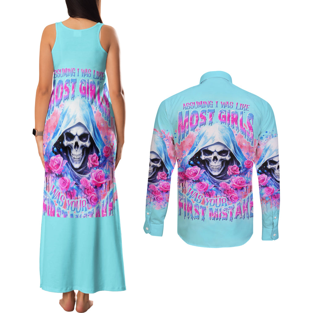 Witch Skull Couples Matching Tank Maxi Dress and Long Sleeve Button Shirt Assuming Was Like Most Girls Was Your First Mistake - Wonder Print Shop