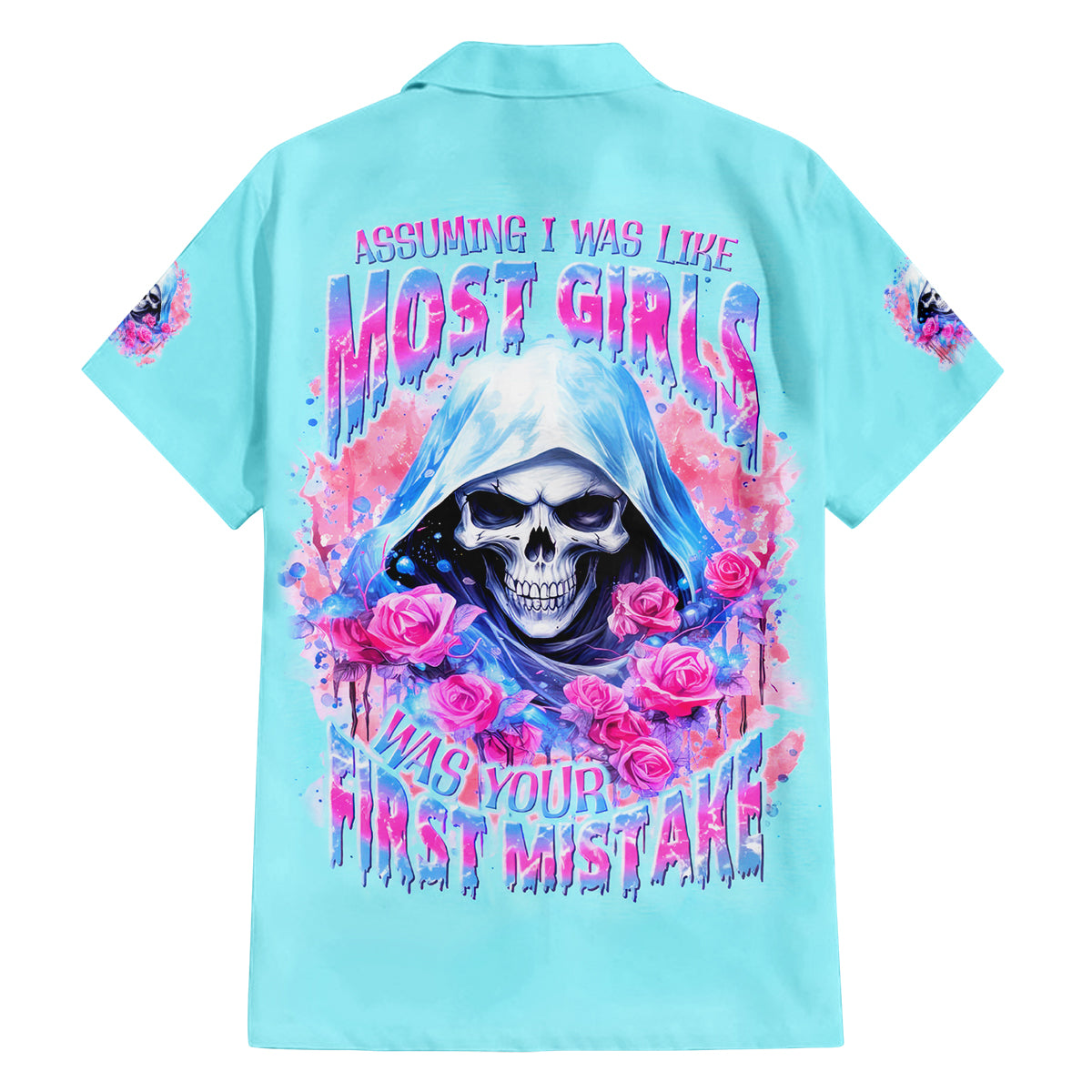 Witch Skull Family Matching Long Sleeve Bodycon Dress and Hawaiian Shirt Assuming Was Like Most Girls Was Your First Mistake - Wonder Print Shop