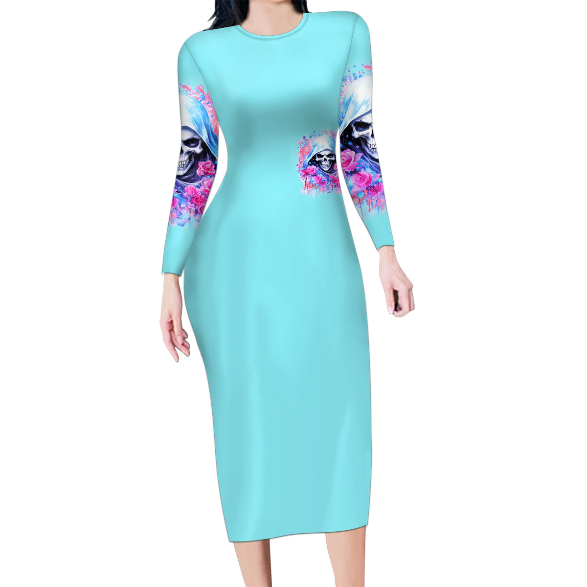 Witch Skull Family Matching Long Sleeve Bodycon Dress and Hawaiian Shirt Assuming Was Like Most Girls Was Your First Mistake - Wonder Print Shop