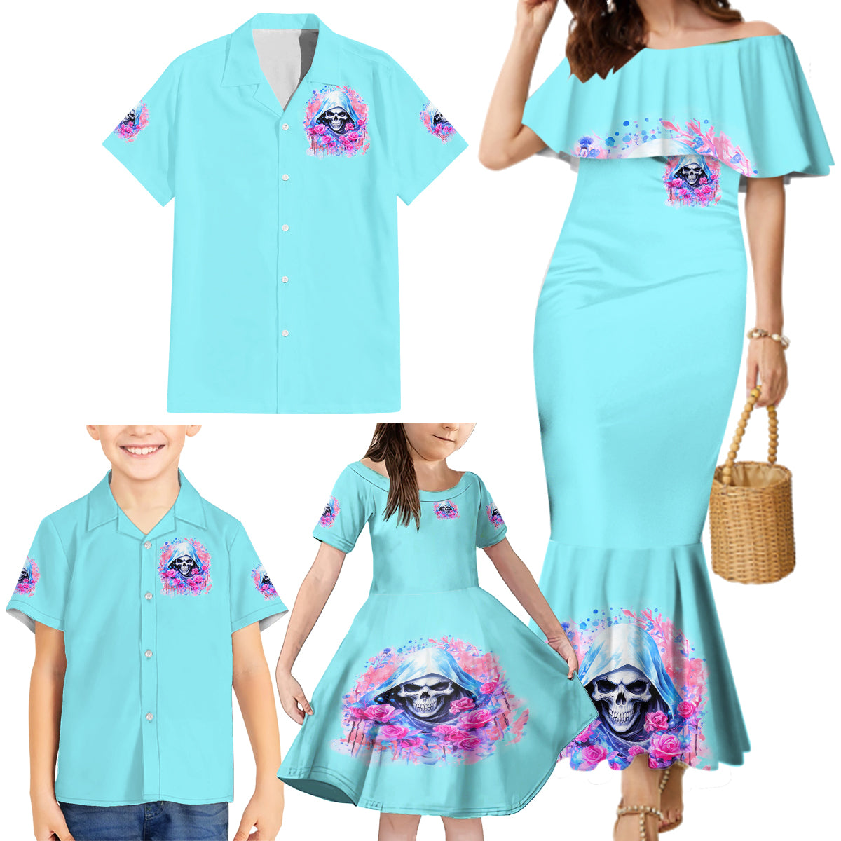 Witch Skull Family Matching Mermaid Dress and Hawaiian Shirt Assuming Was Like Most Girls Was Your First Mistake - Wonder Print Shop