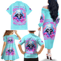 Witch Skull Family Matching Off Shoulder Long Sleeve Dress and Hawaiian Shirt Assuming Was Like Most Girls Was Your First Mistake - Wonder Print Shop