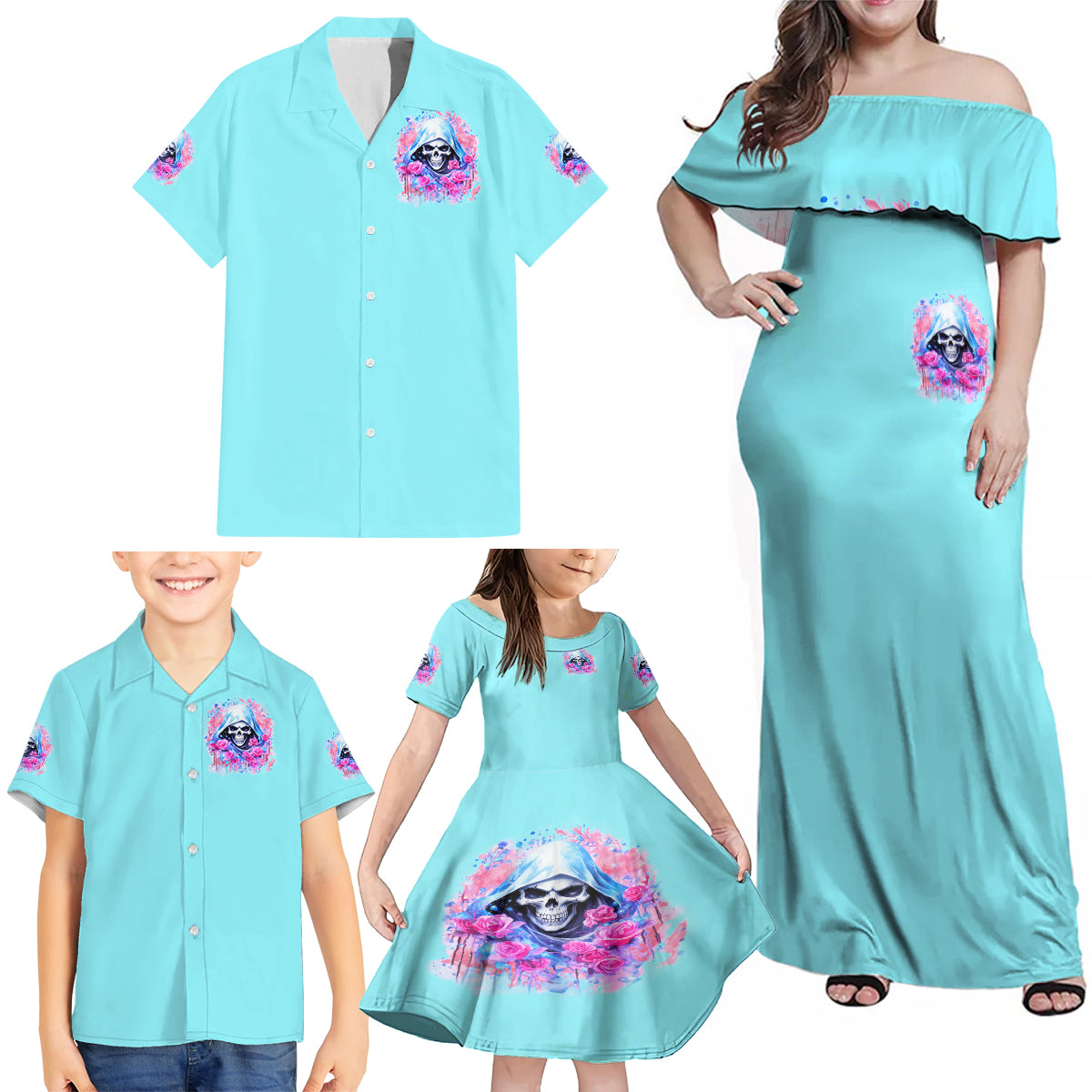 Witch Skull Family Matching Off Shoulder Maxi Dress and Hawaiian Shirt Assuming Was Like Most Girls Was Your First Mistake - Wonder Print Shop