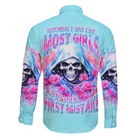 Witch Skull Family Matching Off Shoulder Short Dress and Hawaiian Shirt Assuming Was Like Most Girls Was Your First Mistake - Wonder Print Shop