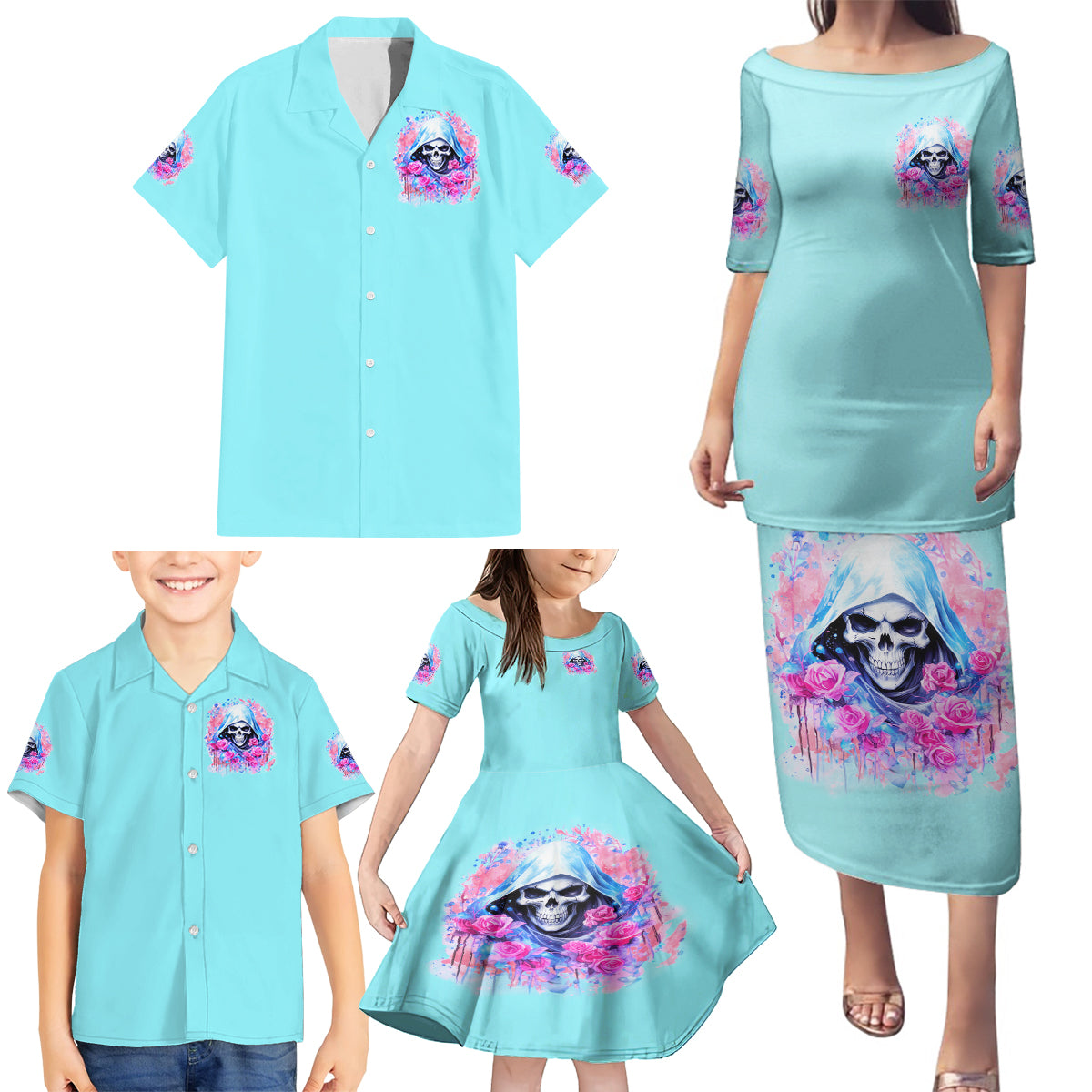 Witch Skull Family Matching Puletasi and Hawaiian Shirt Assuming Was Like Most Girls Was Your First Mistake - Wonder Print Shop