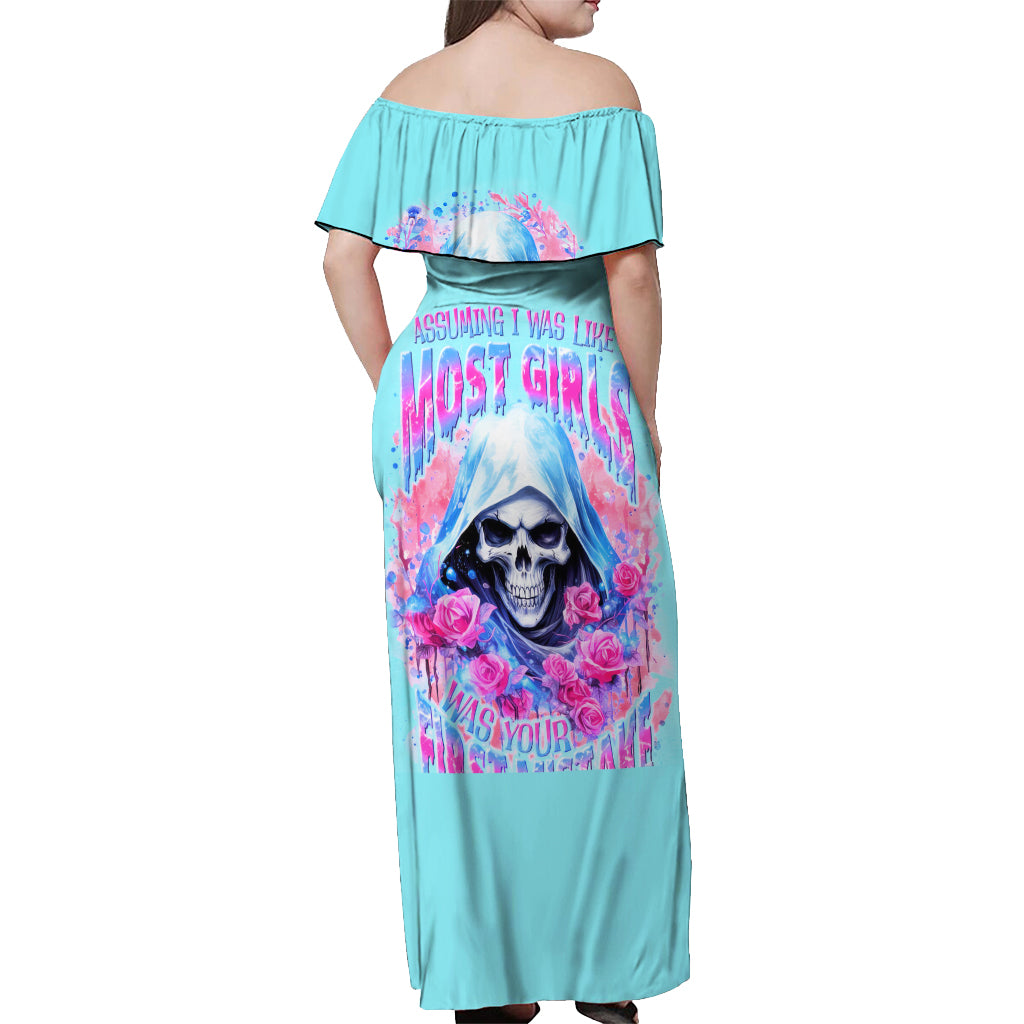 Witch Skull Off Shoulder Maxi Dress Assuming Was Like Most Girls Was Your First Mistake - Wonder Print Shop