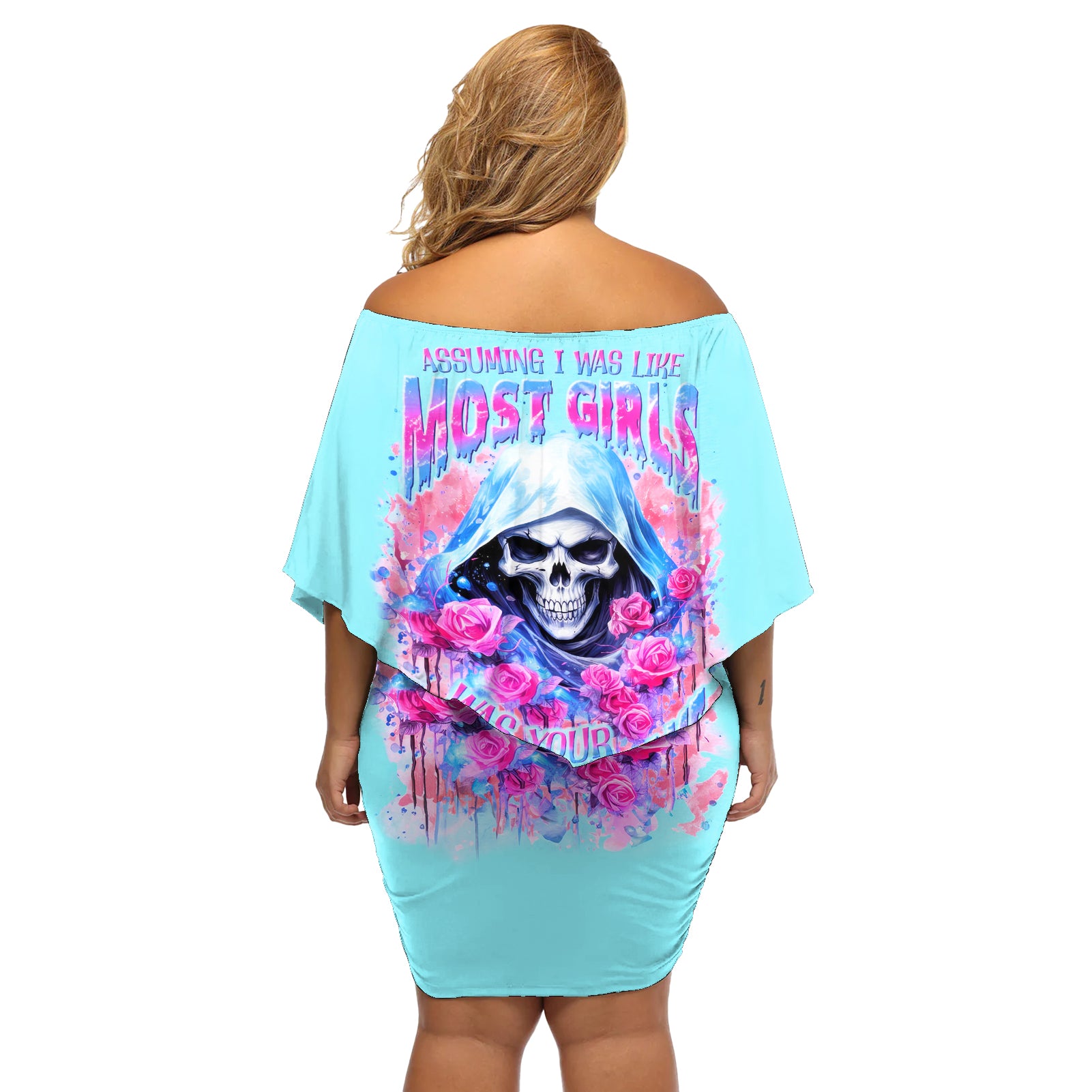 Witch Skull Off Shoulder Short Dress Assuming Was Like Most Girls Was Your First Mistake - Wonder Print Shop