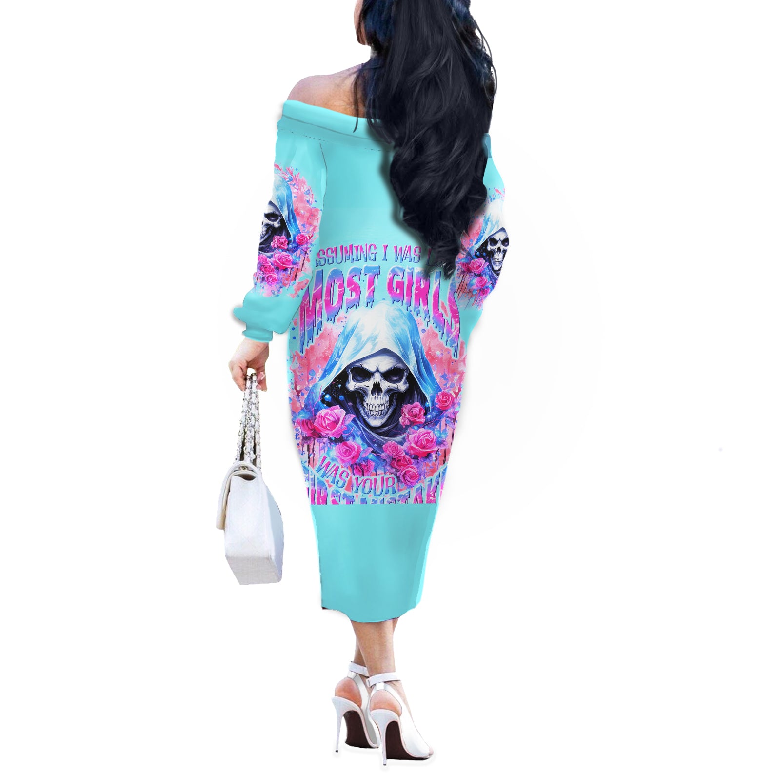 Witch Skull Off The Shoulder Long Sleeve Dress Assuming Was Like Most Girls Was Your First Mistake - Wonder Print Shop