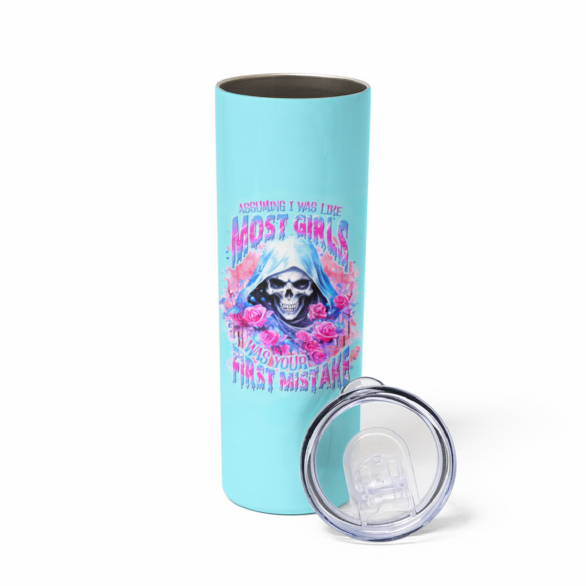 Witch Skull Skinny Tumbler Assuming Was Like Most Girls Was Your First Mistake - Wonder Print Shop