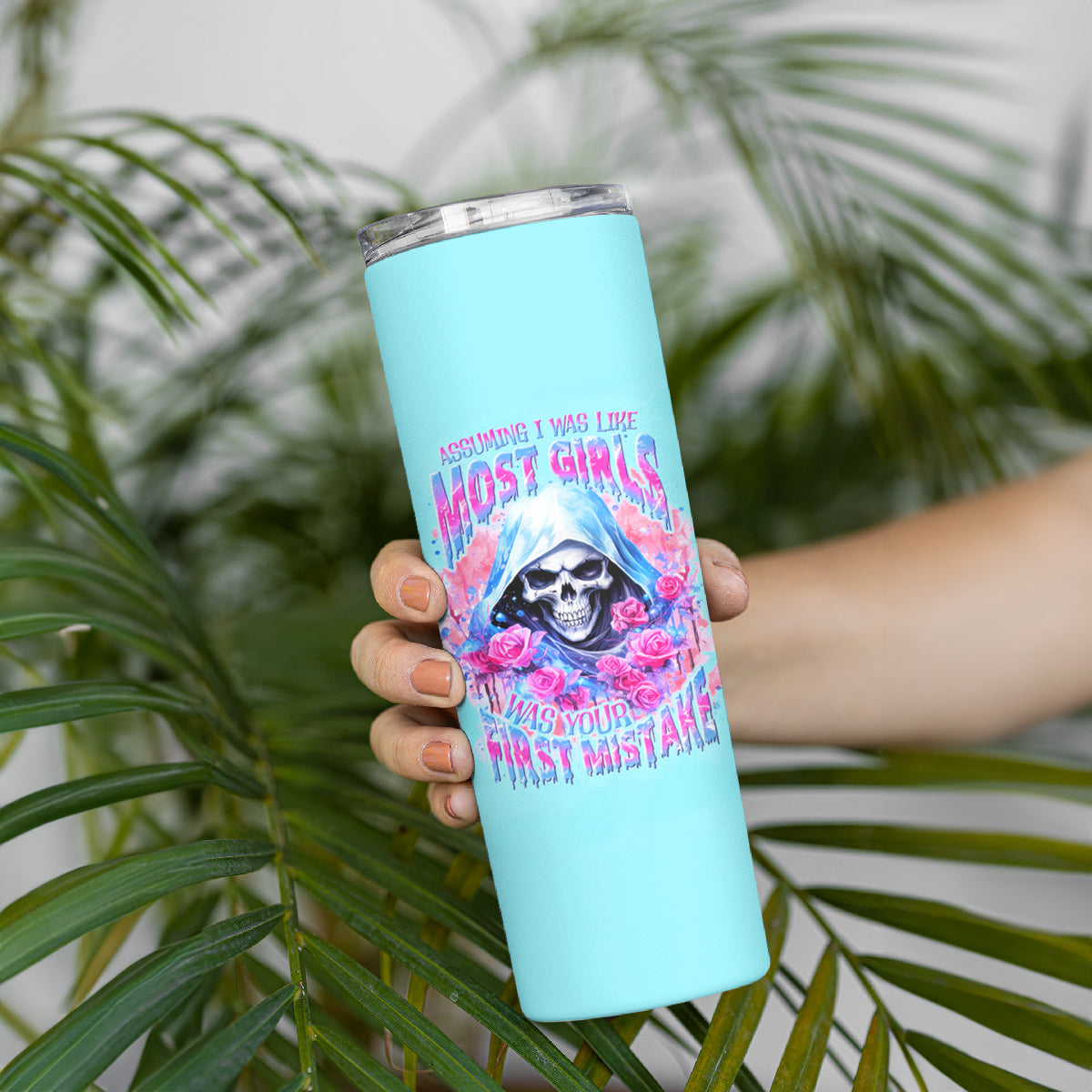 Witch Skull Skinny Tumbler Assuming Was Like Most Girls Was Your First Mistake - Wonder Print Shop