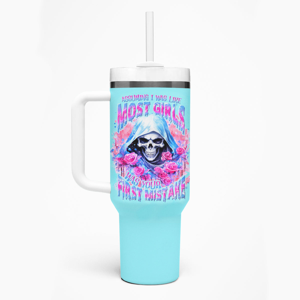 Witch Skull Tumbler With Handle Assuming Was Like Most Girls Was Your First Mistake - Wonder Print Shop