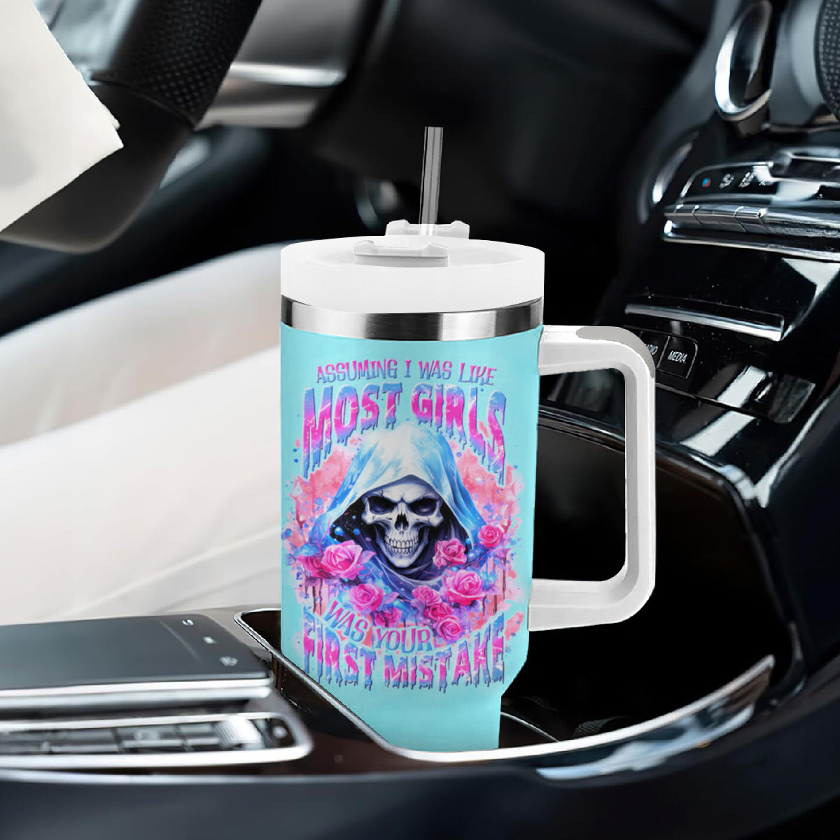Witch Skull Tumbler With Handle Assuming Was Like Most Girls Was Your First Mistake - Wonder Print Shop