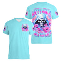 Witch Skull Women V Neck T Shirt Assuming Was Like Most Girls Was Your First Mistake - Wonder Print Shop