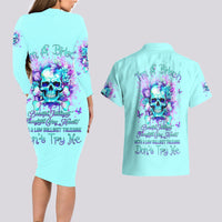Flower Skull Couples Matching Long Sleeve Bodycon Dress and Hawaiian Shirt I'm A Bitch With A Low Bullshiit Tolrange Don't Try Me - Wonder Print Shop