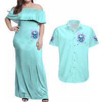 Flower Skull Couples Matching Off Shoulder Maxi Dress and Hawaiian Shirt I'm A Bitch With A Low Bullshiit Tolrange Don't Try Me - Wonder Print Shop
