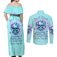 Flower Skull Couples Matching Off Shoulder Maxi Dress and Long Sleeve Button Shirt I'm A Bitch With A Low Bullshiit Tolrange Don't Try Me - Wonder Print Shop