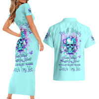 Flower Skull Couples Matching Short Sleeve Bodycon Dress and Hawaiian Shirt I'm A Bitch With A Low Bullshiit Tolrange Don't Try Me - Wonder Print Shop