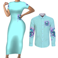 Flower Skull Couples Matching Short Sleeve Bodycon Dress and Long Sleeve Button Shirt I'm A Bitch With A Low Bullshiit Tolrange Don't Try Me - Wonder Print Shop