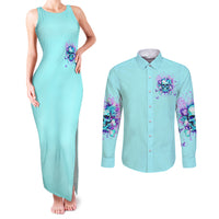 Flower Skull Couples Matching Tank Maxi Dress and Long Sleeve Button Shirt I'm A Bitch With A Low Bullshiit Tolrange Don't Try Me - Wonder Print Shop