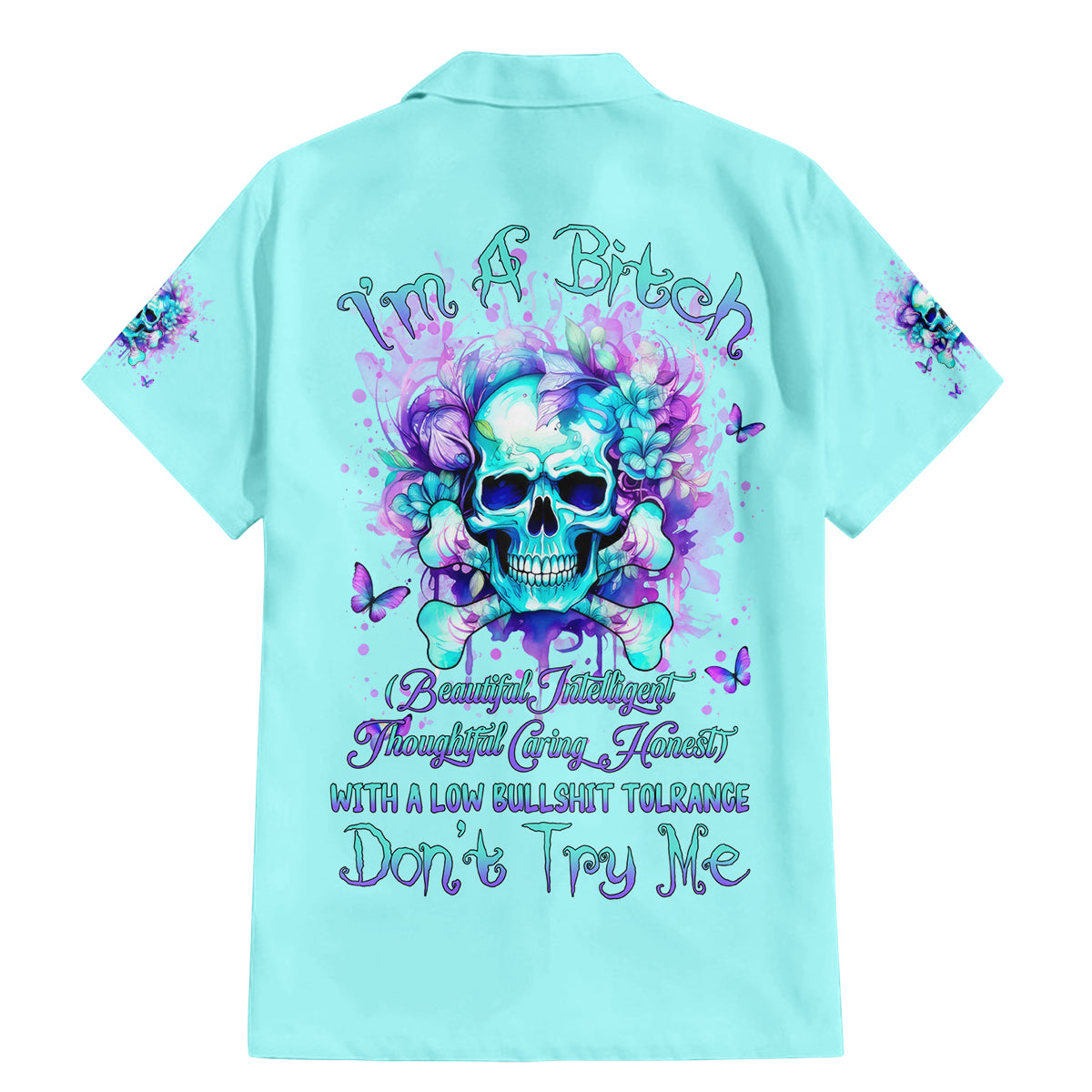 Flower Skull Family Matching Mermaid Dress and Hawaiian Shirt I'm A Bitch With A Low Bullshiit Tolrange Don't Try Me - Wonder Print Shop