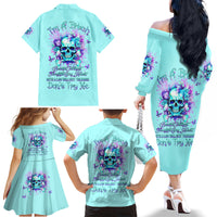 Flower Skull Family Matching Off Shoulder Long Sleeve Dress and Hawaiian Shirt I'm A Bitch With A Low Bullshiit Tolrange Don't Try Me - Wonder Print Shop