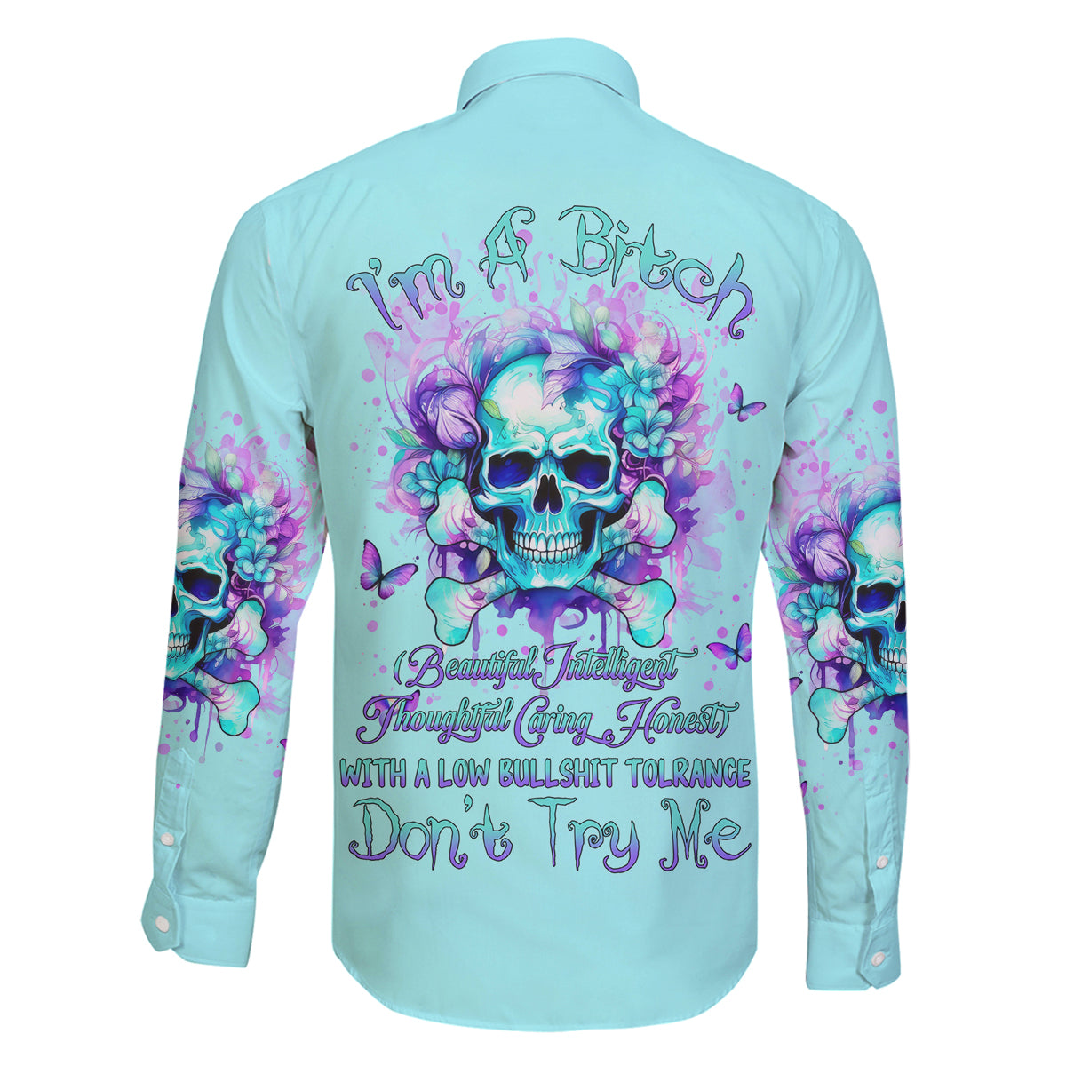 Flower Skull Family Matching Off Shoulder Long Sleeve Dress and Hawaiian Shirt I'm A Bitch With A Low Bullshiit Tolrange Don't Try Me - Wonder Print Shop