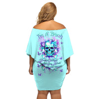 Flower Skull Family Matching Off Shoulder Short Dress and Hawaiian Shirt I'm A Bitch With A Low Bullshiit Tolrange Don't Try Me - Wonder Print Shop