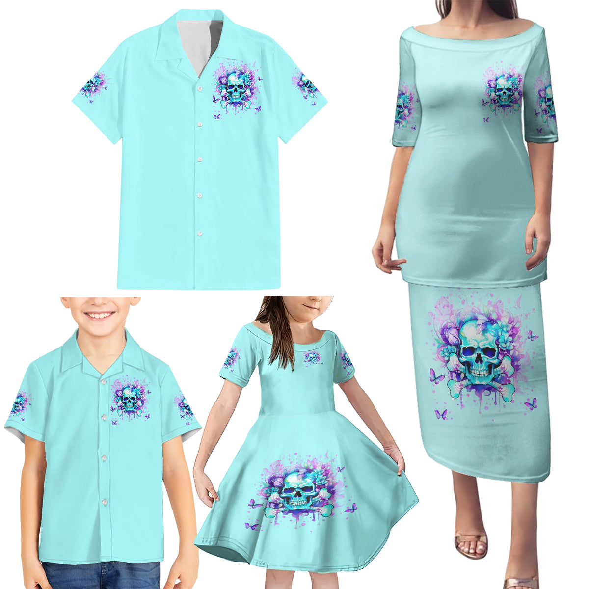 Flower Skull Family Matching Puletasi and Hawaiian Shirt I'm A Bitch With A Low Bullshiit Tolrange Don't Try Me - Wonder Print Shop