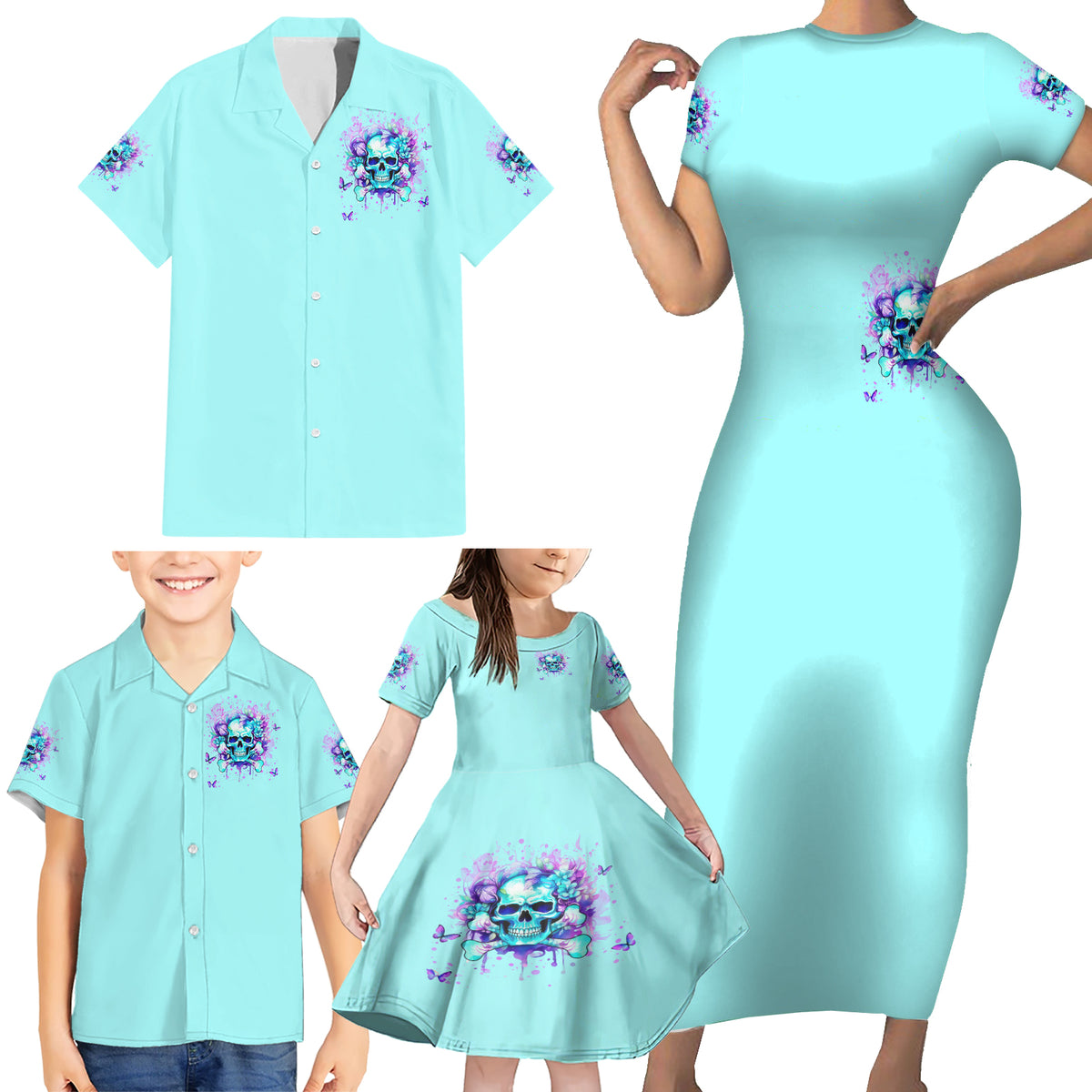 Flower Skull Family Matching Short Sleeve Bodycon Dress and Hawaiian Shirt I'm A Bitch With A Low Bullshiit Tolrange Don't Try Me - Wonder Print Shop